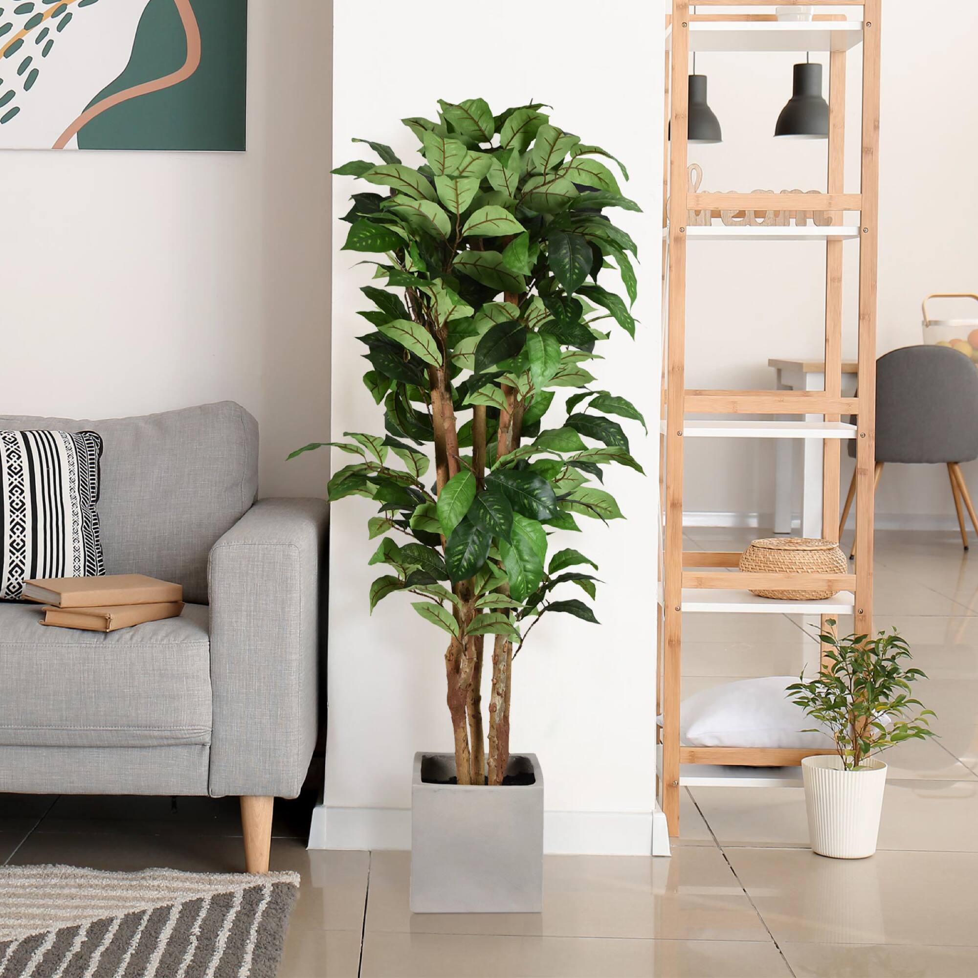 American Art Decor 5ft Artificial Coffee Tree in Cement Pot Faux Plant